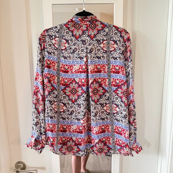 L'AGENCE Silk Neck Tie Blouse Size Small Color Red Blue White Black - Picture 5 of 5